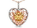 Star K Heart Shape 8mm Simulated Imperial Yellow Topaz filigree Heart Pendant Necklace 14k Rose Gold