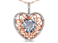 Star K Heart Shape 8mm Genuine Aquamarine filigree Heart Pendant Necklace 10k Rose Gold