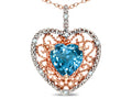 Star K Heart Shape 8mm Genuine Blue Topaz filigree Heart Pendant Necklace 10k Rose Gold