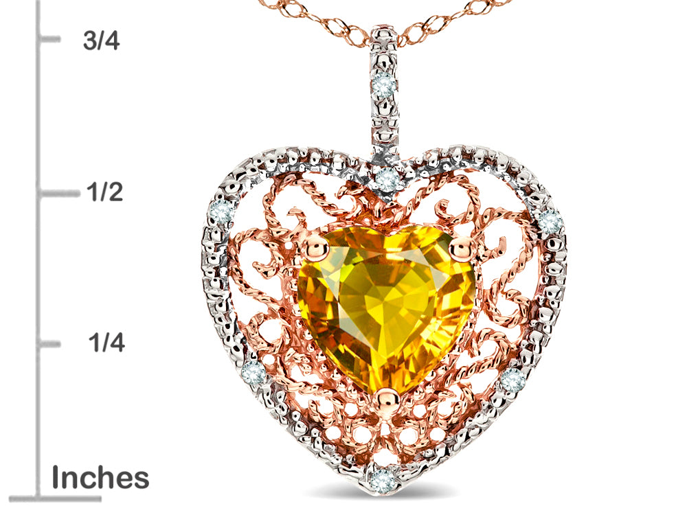 Star K Heart Shape 8mm Genuine Citrine filigree Heart Pendant Necklace 10k Rose Gold
