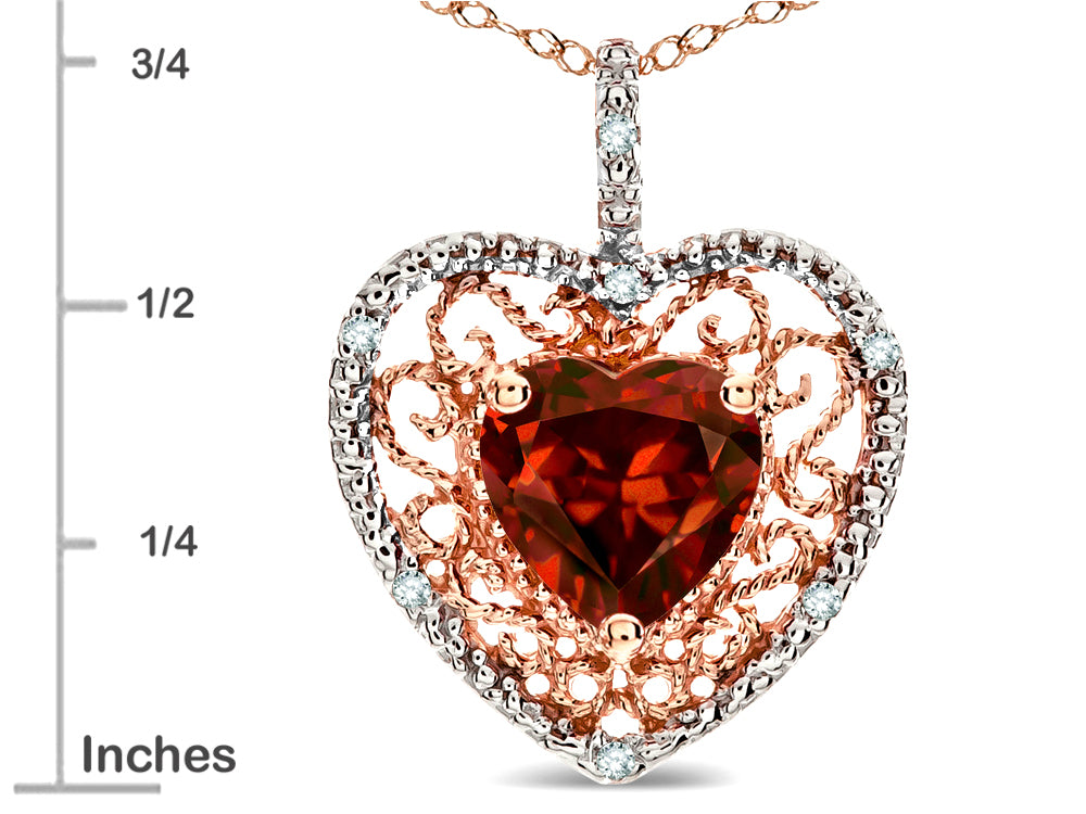 Star K Heart Shape 8mm Genuine Garnet filigree Heart Pendant Necklace 10k Rose Gold