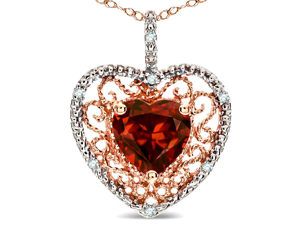 Star K Heart Shape 8mm Genuine Garnet filigree Heart Pendant Necklace 10k Rose Gold