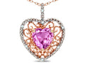 Star K Heart Shape 8mm Created Pink Sapphire filigree Heart Pendant Necklace 10k Rose Gold