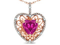 Star K Heart Shape 8mm Simulated Pink Tourmaline filigree Heart Pendant Necklace 10k Rose Gold