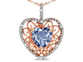 Star K Heart Shape 8mm Simulated Aquamarine filigree Heart Pendant Necklace 10k Rose Gold