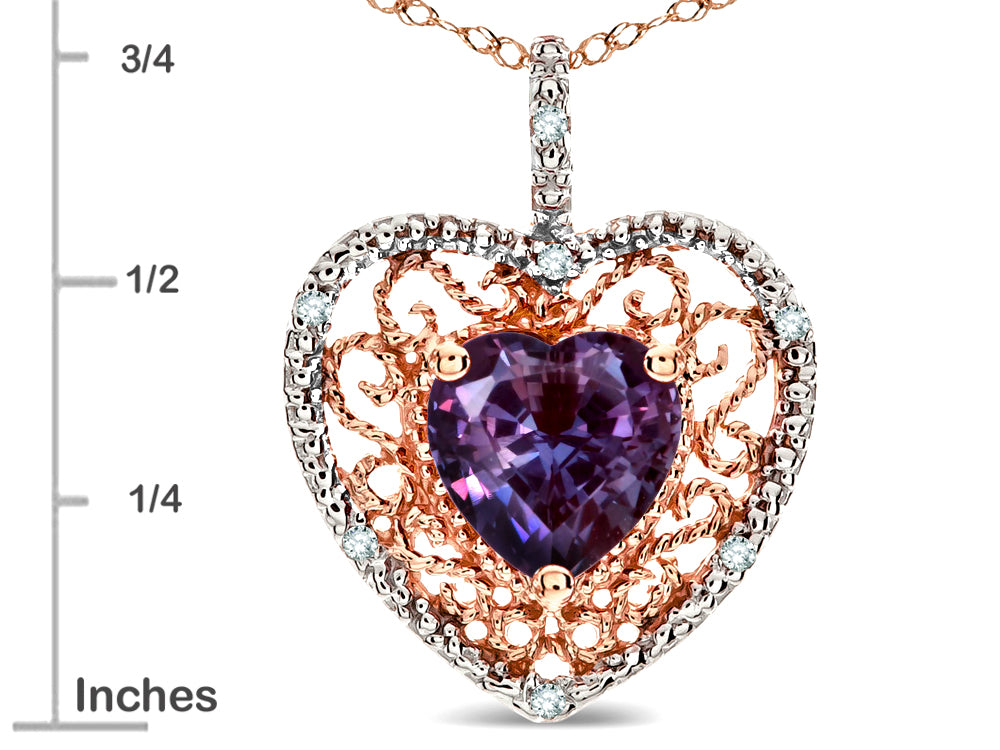 Star K Heart Shape 8mm Simulated Alexandrite filigree Heart Pendant Necklace 10k Rose Gold
