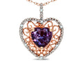 Star K Heart Shape 8mm Simulated Alexandrite filigree Heart Pendant Necklace 10k Rose Gold