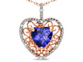 Star K Heart Shape 8mm Simulated Tanzanite filigree Heart Pendant Necklace 10k Rose Gold