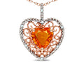 Star K Heart Shape 8mm Simulated Orange Mexican Fire Opal filigree Heart Pendant Necklace 10k Rose Gold