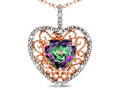 Star K Heart Shape 8mm Rainbow Mystic Topaz filigree Heart Pendant Necklace 10k Rose Gold