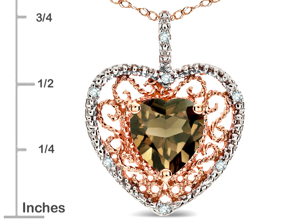 Star K Heart Shape 8mm Genuine Smoky Quartz filigree Heart Pendant Necklace 10k Rose Gold
