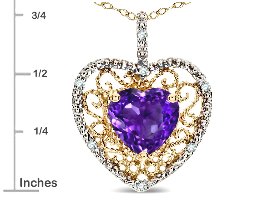 Star K Heart Shape 8mm Genuine Amethyst filigree Heart Pendant Necklace 14k Yellow Gold