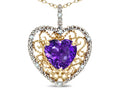 Star K Heart Shape 8mm Genuine Amethyst filigree Heart Pendant Necklace 14k Yellow Gold