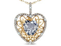 Star K Heart Shape 8mm Genuine Aquamarine filigree Heart Pendant Necklace 14k Yellow Gold