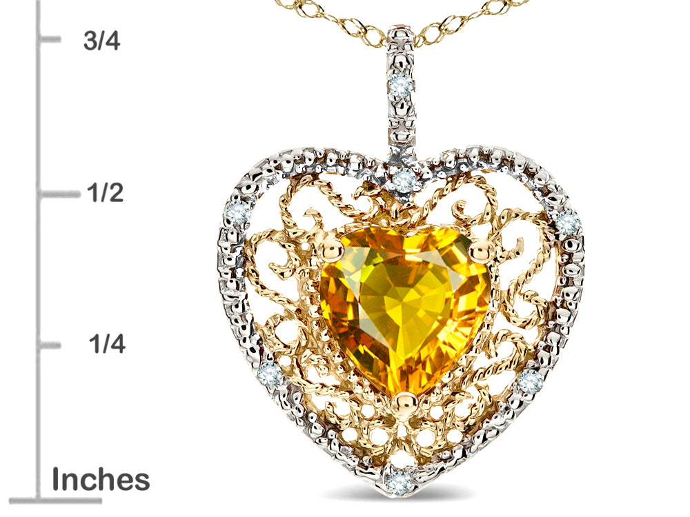 Star K Heart Shape 8mm Genuine Citrine filigree Heart Pendant Necklace 14k Yellow Gold