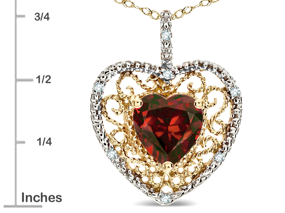 Star K Heart Shape 8mm Genuine Garnet filigree Heart Pendant Necklace 14k Yellow Gold