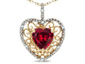 Star K Heart Shape 8mm Created Ruby filigree Heart Pendant Necklace 14k Yellow Gold
