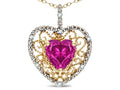 Star K Heart Shape 8mm Simulated Pink Tourmaline filigree Heart Pendant Necklace 14k Yellow Gold