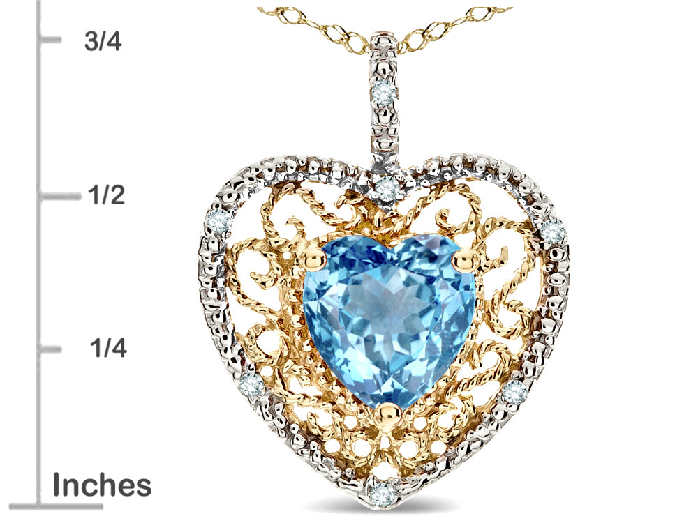 Star K Heart Shape 8mm Simulated Aquamarine filigree Heart Pendant Necklace 14k Yellow Gold