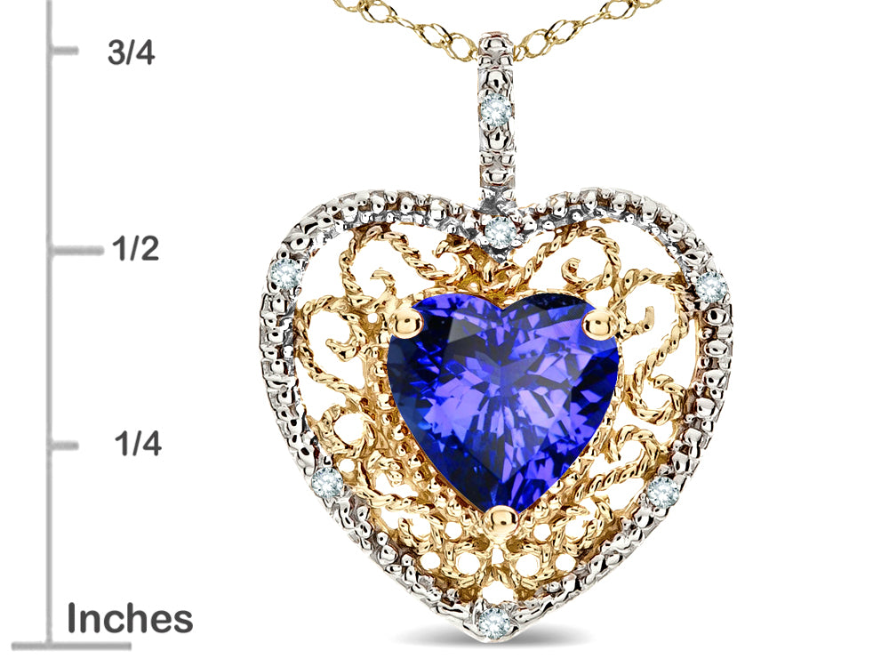 Star K Heart Shape 8mm Simulated Tanzanite filigree Heart Pendant Necklace 14k Yellow Gold