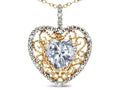 Star K Heart Shape 8mm Genuine White Topaz filigree Heart Pendant Necklace 14k Yellow Gold