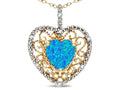 Star K Heart Shape 8mm Blue Created Opal filigree Heart Pendant Necklace 14k Yellow Gold