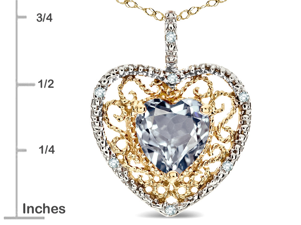Star K Heart Shape 8mm Genuine Aquamarine filigree Heart Pendant Necklace 10k Yellow Gold