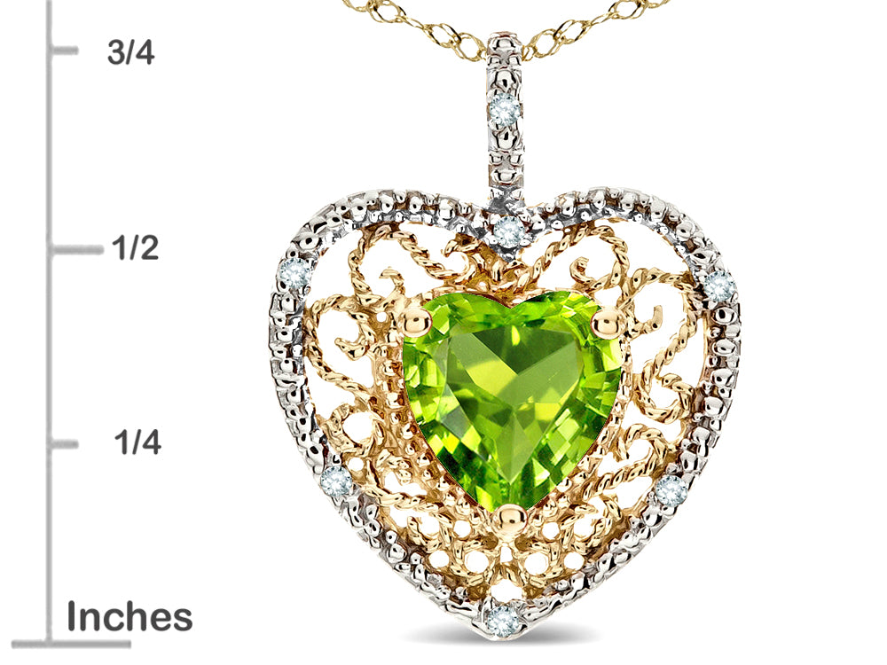 Star K Heart Shape 8mm Genuine Peridot filigree Heart Pendant Necklace 10k Yellow Gold