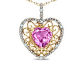 Star K Heart Shape 8mm Created Pink Sapphire filigree Heart Pendant Necklace 10k Yellow Gold