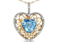 Star K Heart Shape 8mm Simulated Aquamarine filigree Heart Pendant Necklace 10k Yellow Gold