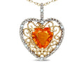 Star K Heart Shape 8mm Simulated Orange Mexican Fire Opal filigree Heart Pendant Necklace 10k Yellow Gold