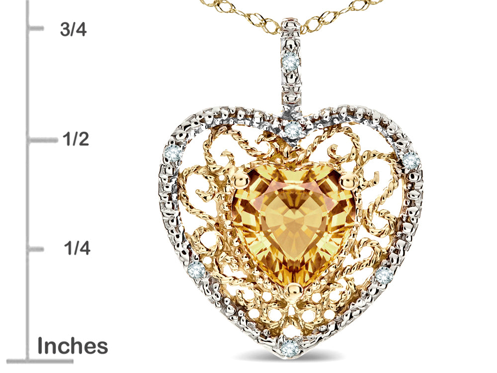 Star K Heart Shape 8mm Simulated Imperial Yellow Topaz filigree Heart Pendant Necklace 10k Yellow Gold