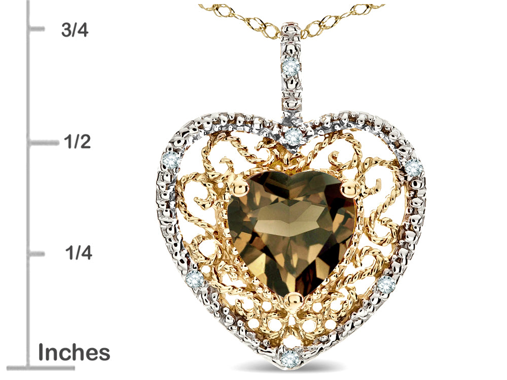 Star K Heart Shape 8mm Genuine Smoky Quartz filigree Heart Pendant Necklace 10k Yellow Gold