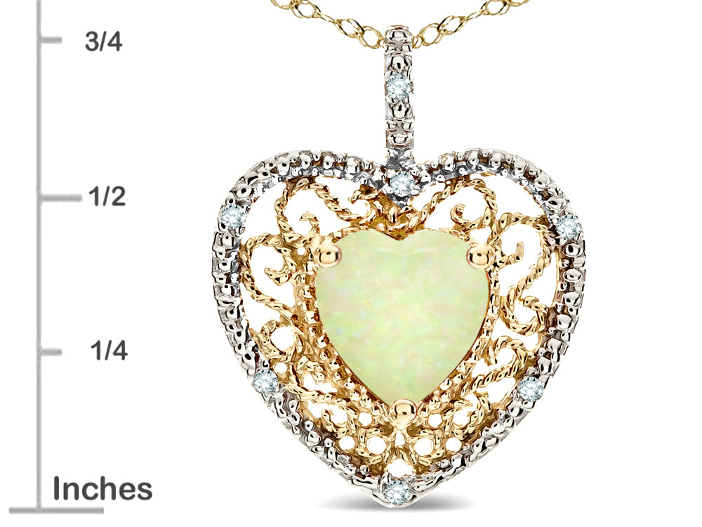 Star K Heart Shape 8mm Created Opal filigree Heart Pendant Necklace 10k Yellow Gold