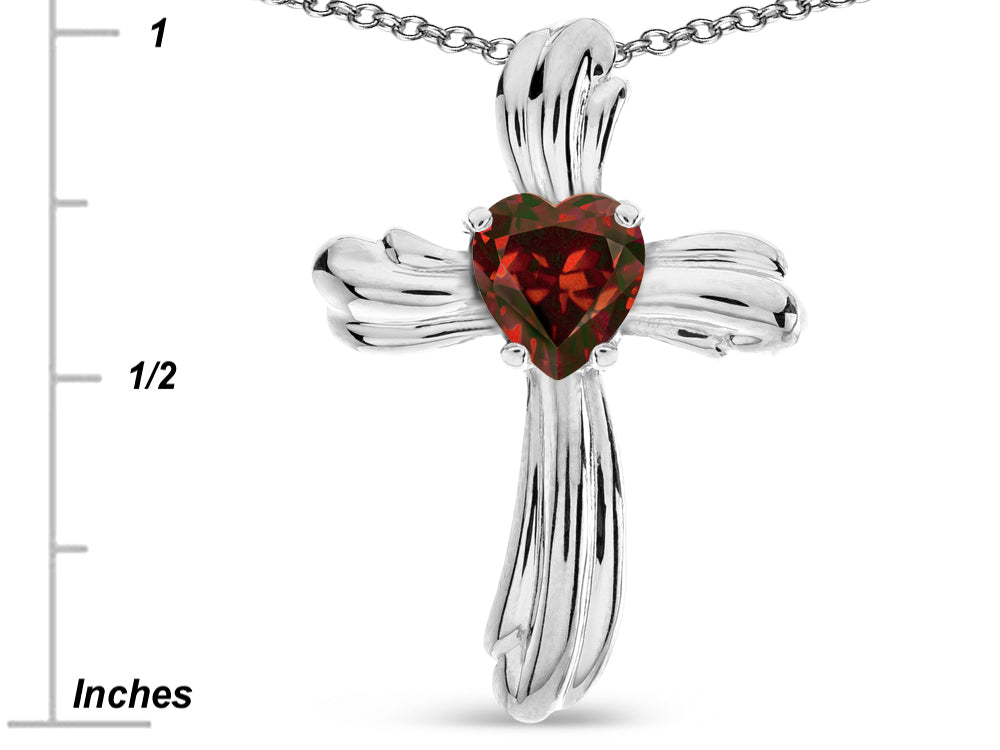 Star K Heart Shape 6mm Genuine Garnet Ribbed Cross Of Love Pendant Necklace