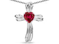 Star K Heart Shape 6mm Created Ruby Ribbed Cross Of Love Pendant Necklace