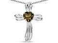 Star K Heart Shape 6mm Genuine Smoky Quartz Ribbed Cross Of Love Pendant Necklace