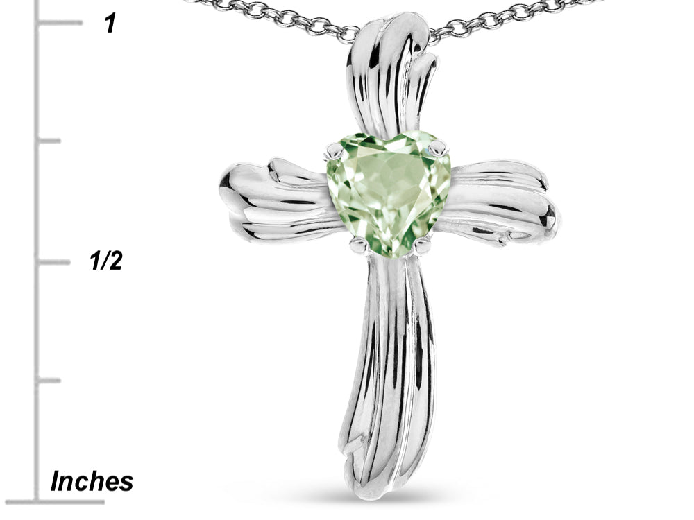 Star K Heart Shape 6mm Genuine Green Amethyst Ribbed Cross Of Love Pendant Necklace 10k White Gold