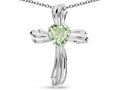 Star K Heart Shape 6mm Genuine Green Amethyst Ribbed Cross Of Love Pendant Necklace 10k White Gold