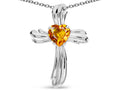 Star K Heart Shape 6mm Genuine Citrine Ribbed Cross Of Love Pendant Necklace 10k White Gold