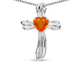 Star K Heart Shape 6mm Simulated Orange Mexican Fire Opal Ribbed Cross Of Love Pendant Necklace 10k White