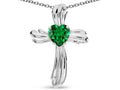 Star K Heart Shape 6mm Simulated Emerald Ribbed Cross Of Love Pendant Necklace 10k White Gold