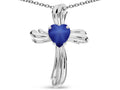 Star K Heart Shape 6mm Created Star Sapphire Ribbed Cross Of Love Pendant Necklace 10k White Gold