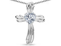Star K Heart Shape 6mm Genuine White Topaz Ribbed Cross Of Love Pendant Necklace 10k White Gold