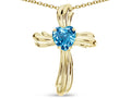 Star K Heart Shape 6mm Genuine Blue Topaz Ribbed Cross Of Love Pendant Necklace 14k Yellow Gold