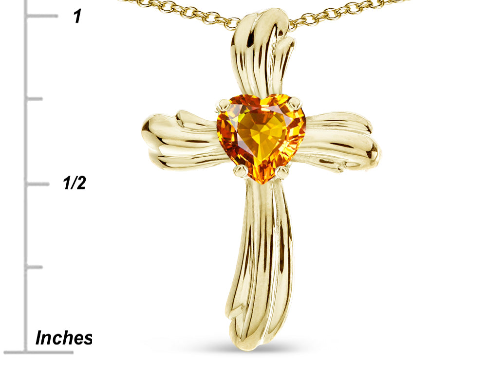 Star K Heart Shape 6mm Genuine Citrine Ribbed Cross Of Love Pendant Necklace 14k Yellow Gold