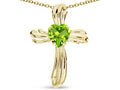 Star K Heart Shape 6mm Genuine Peridot Ribbed Cross Of Love Pendant Necklace 14k Yellow Gold