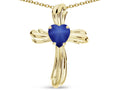 Star K Heart Shape 6mm Created Star Sapphire Ribbed Cross Of Love Pendant Necklace 14k Yellow Gold