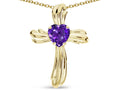 Star K Heart Shape 6mm Genuine Amethyst Ribbed Cross Of Love Pendant Necklace 10k Yellow Gold