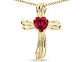 Star K Heart Shape 6mm Created Ruby Ribbed Cross Of Love Pendant Necklace 10k Yellow Gold